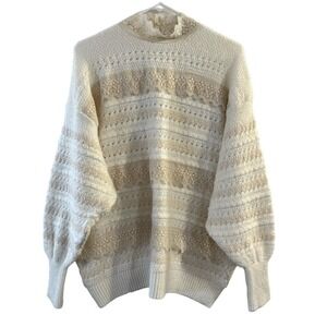 Zara Chunky Knitted Cream with Lace Trim Sweater Small Grandmacore Fairy prairie